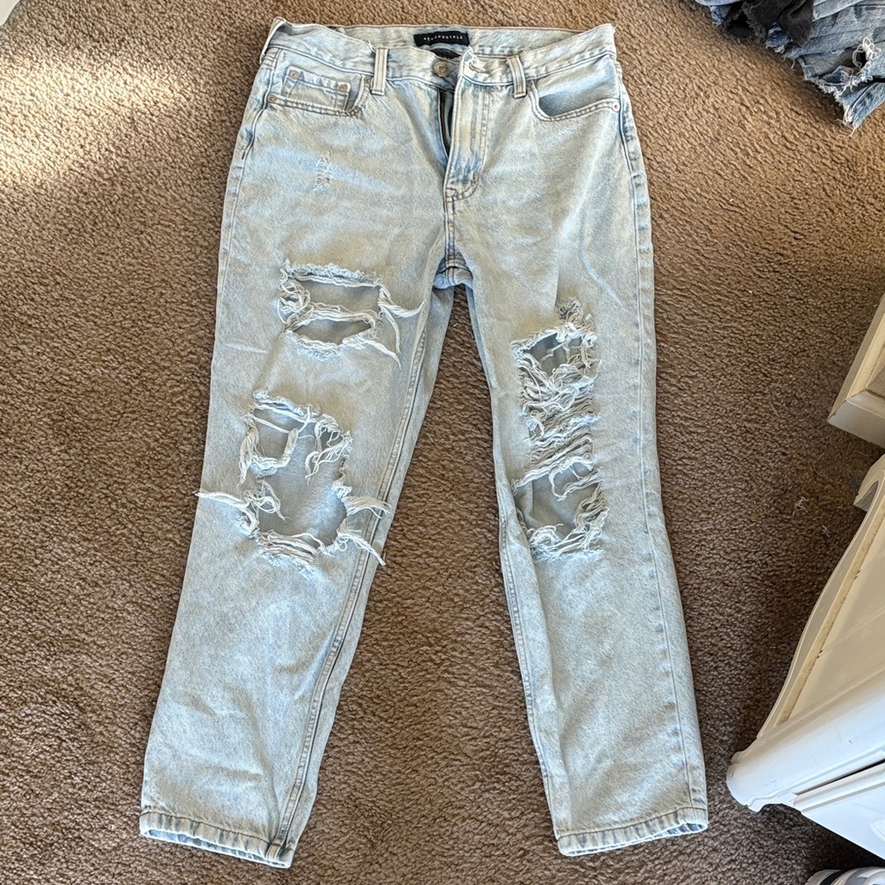 Aeropostale Light Blue Distressed Mom Jeans